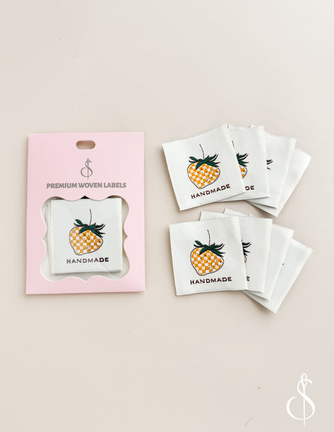 Check Yellow Strawberry Woven Labels