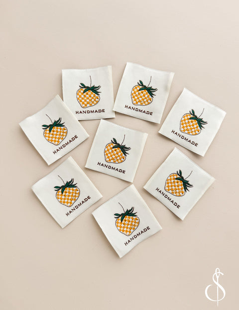 Check Yellow Strawberry Woven Labels
