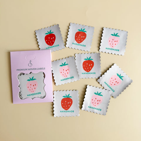 Scalloped Strawberry Woven Labels