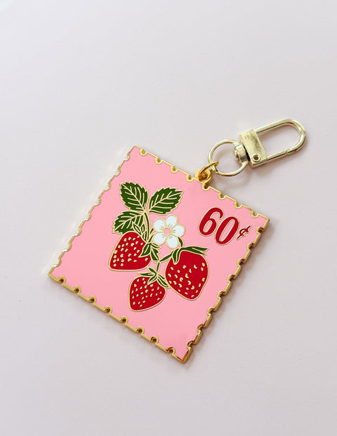 Strawberry Stamp Enamel Charm
