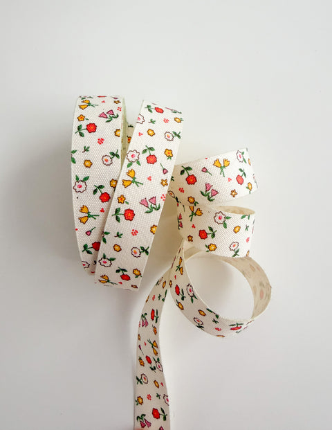 5yd Cotton Ribbon Cream Floral
