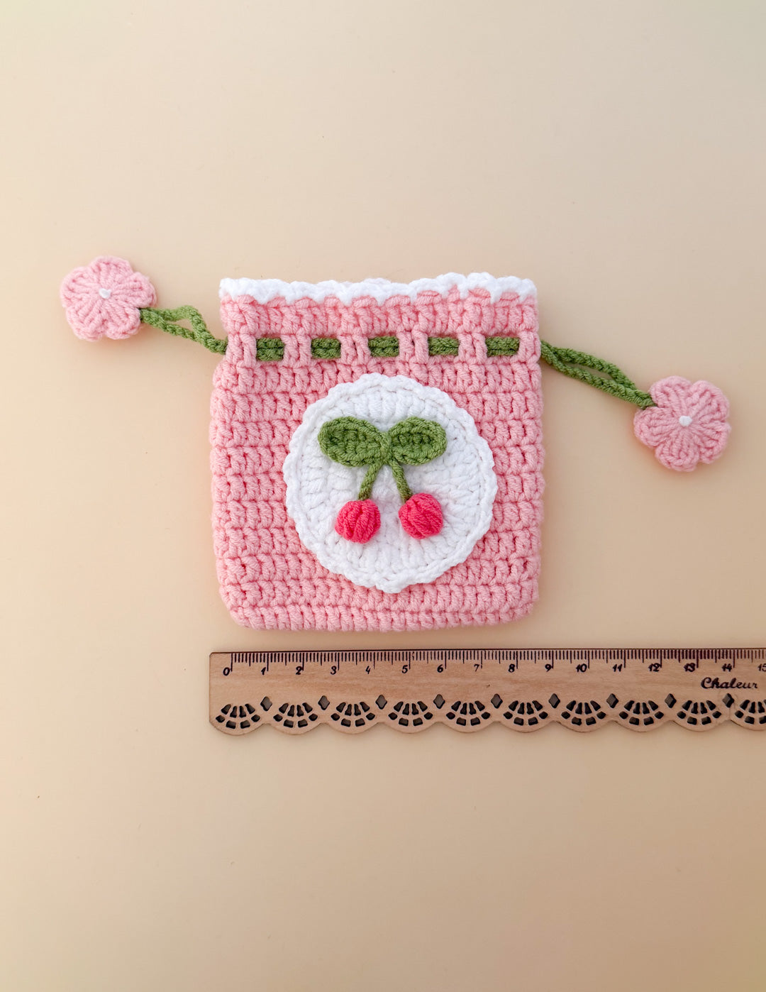 Handmade Crochet Cherry Pouch – Sewing Illustration