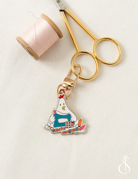 Sewing Chicken Enamel Charm