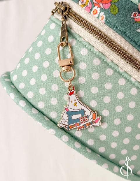 Sewing Chicken Enamel Charm