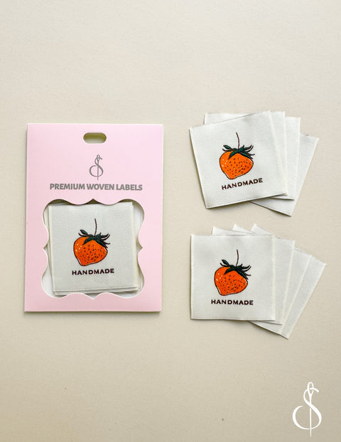 Orange Strawberry Woven Labels