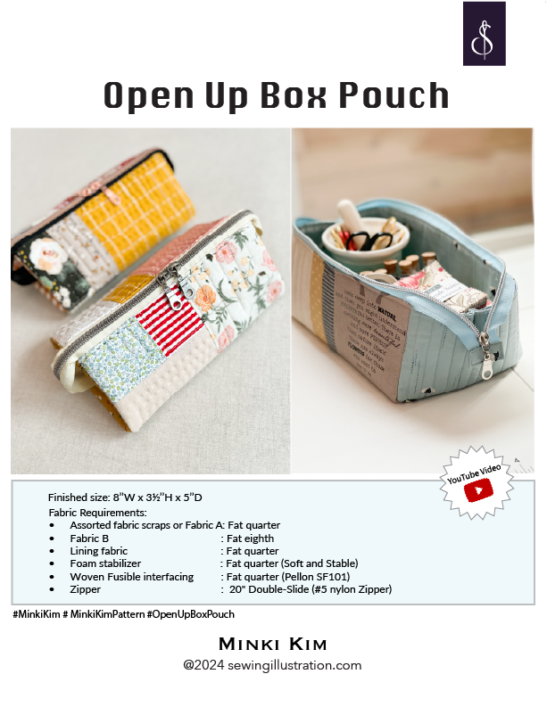 Open Up Box Pouch Paper Pattern – Sewing Illustration