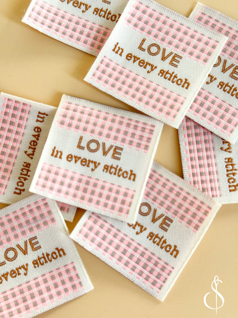Pink Check Love Woven Labels