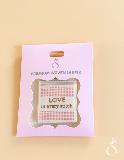 Pink Check Love Woven Labels