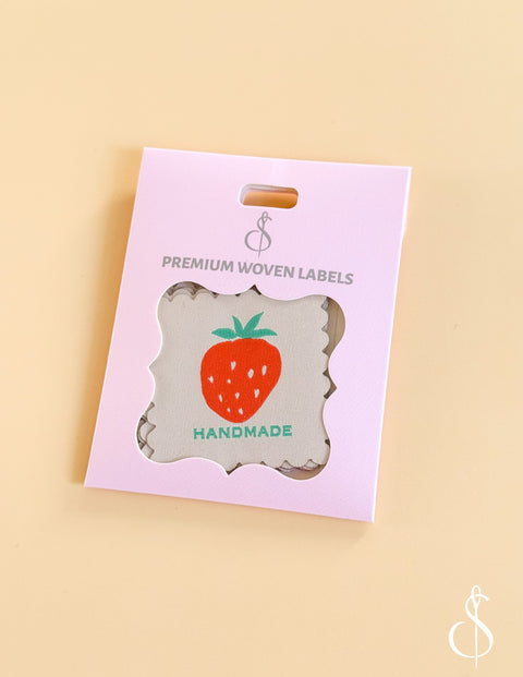 Scalloped Strawberry Woven Labels