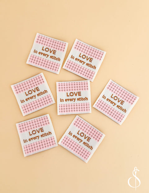 Pink Check Love Woven Labels