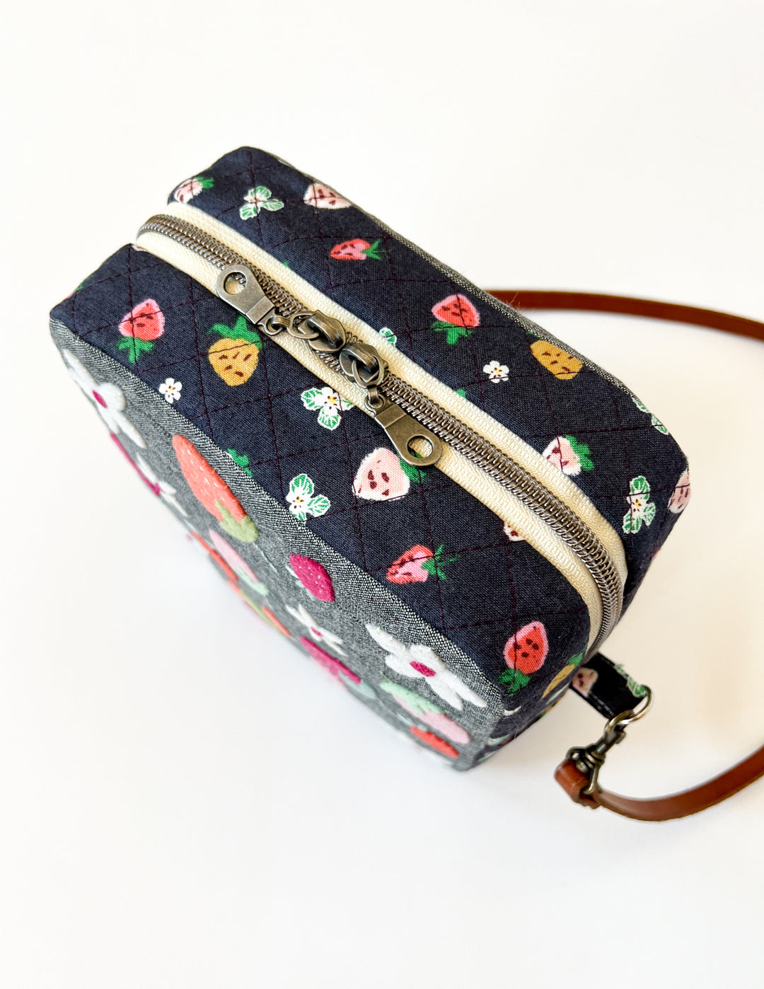 Canvas Fabric Square Check Pattern Crossbody Dumpling Bag